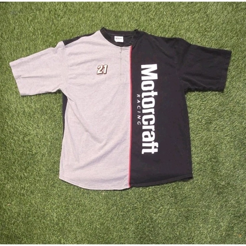Y2K NASCAR Chase Authentics #21 Motorcraft Spellout Pit Shirt 1/4 Zip Mens 2XL